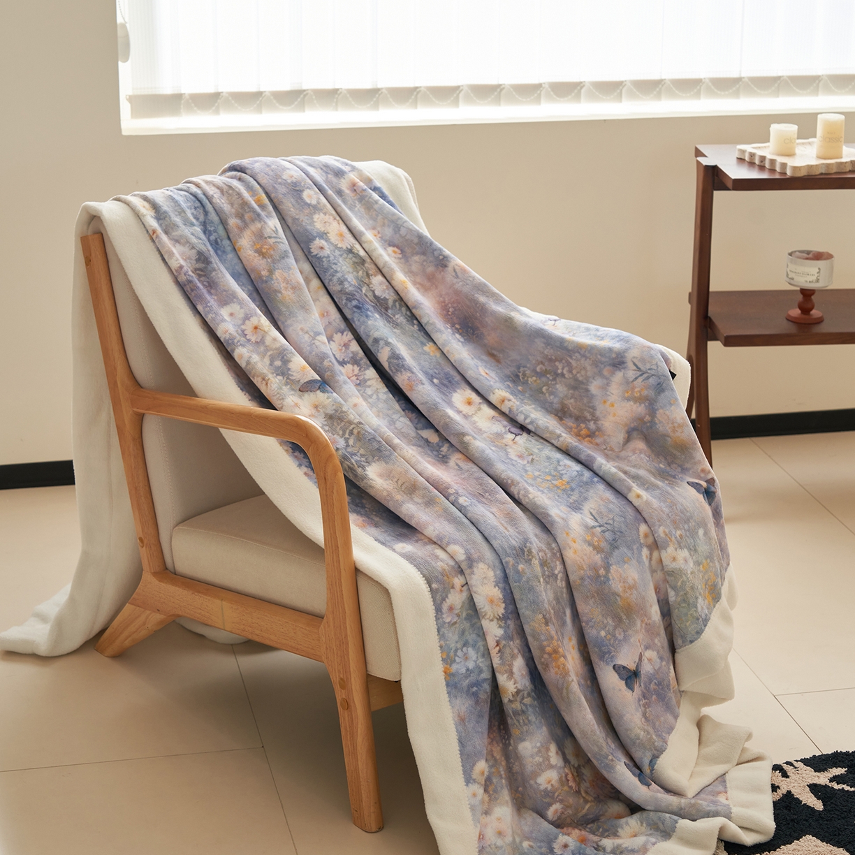 91家纺网 家纺一手货源 找家纺 寐绸家纺 2025新款牛奶绒数码印花毛毯 数码毛毯-如梦蝶舞