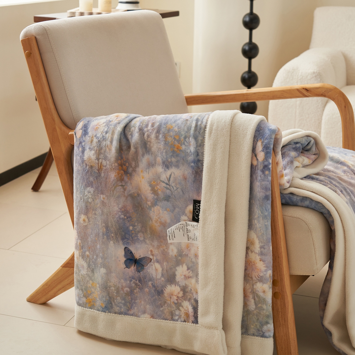 91家纺网 家纺一手货源 找家纺 寐绸家纺 2025新款牛奶绒数码印花毛毯 数码毛毯-如梦蝶舞