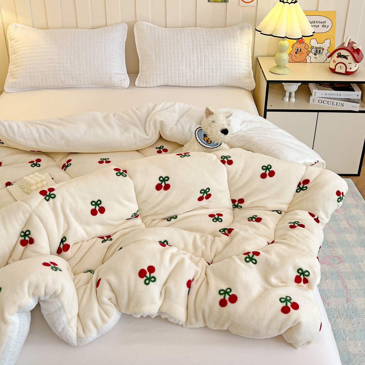 91家纺网 家纺一手货源 找家纺 铺尚美家纺 2025新款牛奶绒羊羔绒印花清新款冬被子被芯 一口樱桃
