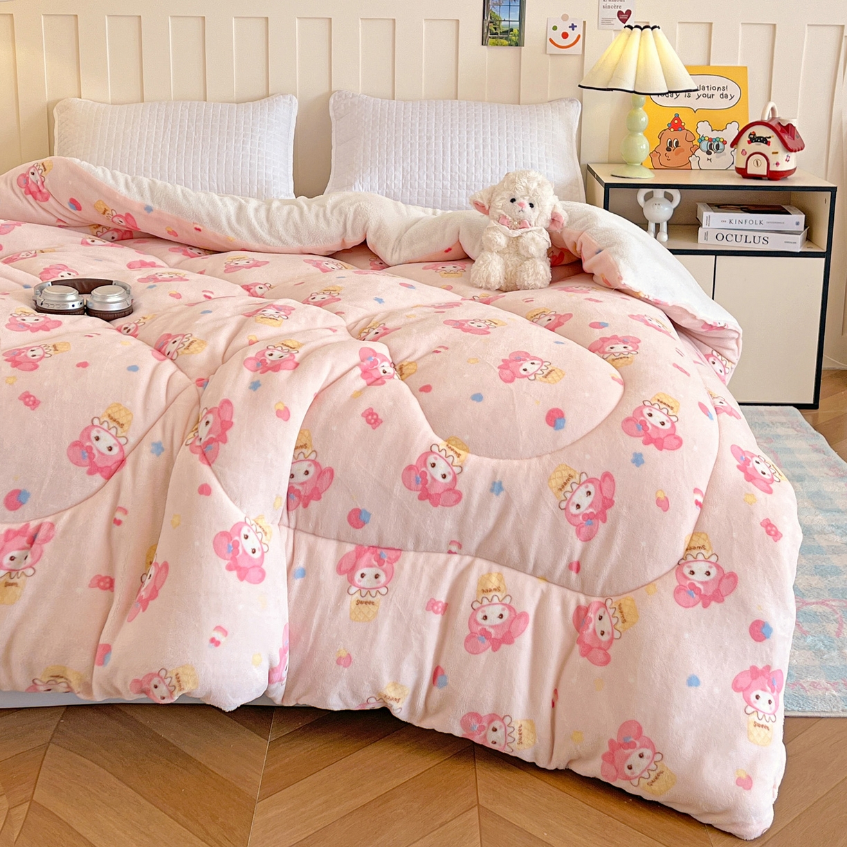 91家纺网 家纺一手货源 找家纺 铺尚美家纺 2025新款牛奶绒羊羔绒印花清新款冬被子被芯 小美甜品屋