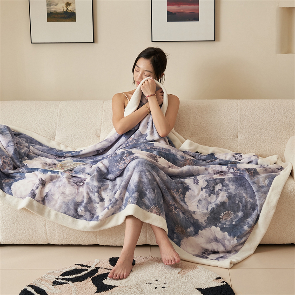 91家纺网 家纺一手货源 找家纺 寐绸家纺 2025新款牛奶绒数码印花毛毯 数码毛毯-生机勃勃