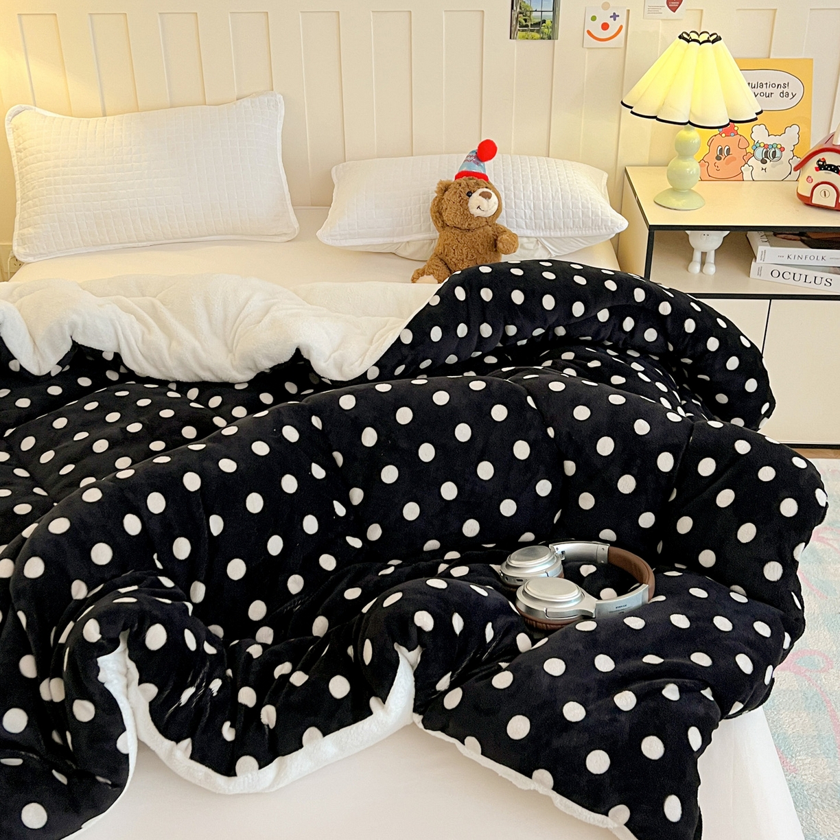 91家纺网 家纺一手货源 找家纺 铺尚美家纺 2025新款牛奶绒羊羔绒印花清新款冬被子被芯 黑珍珠