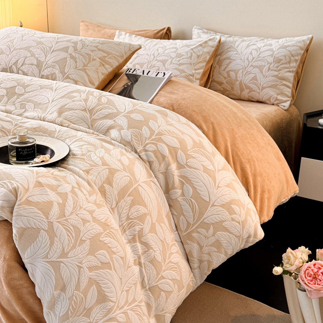 91家纺网 家纺一手货源 找家纺 （总）吾秀家居 2025新款立体雕花牛奶绒四件套- 柔美系列