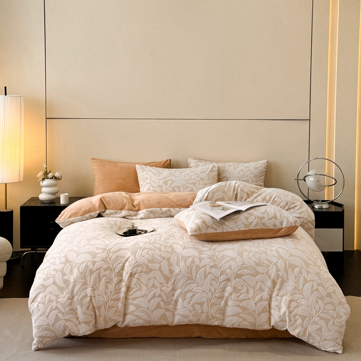 吾秀家居 2025新款立体雕花牛奶绒四件套- 柔美系列 叶语