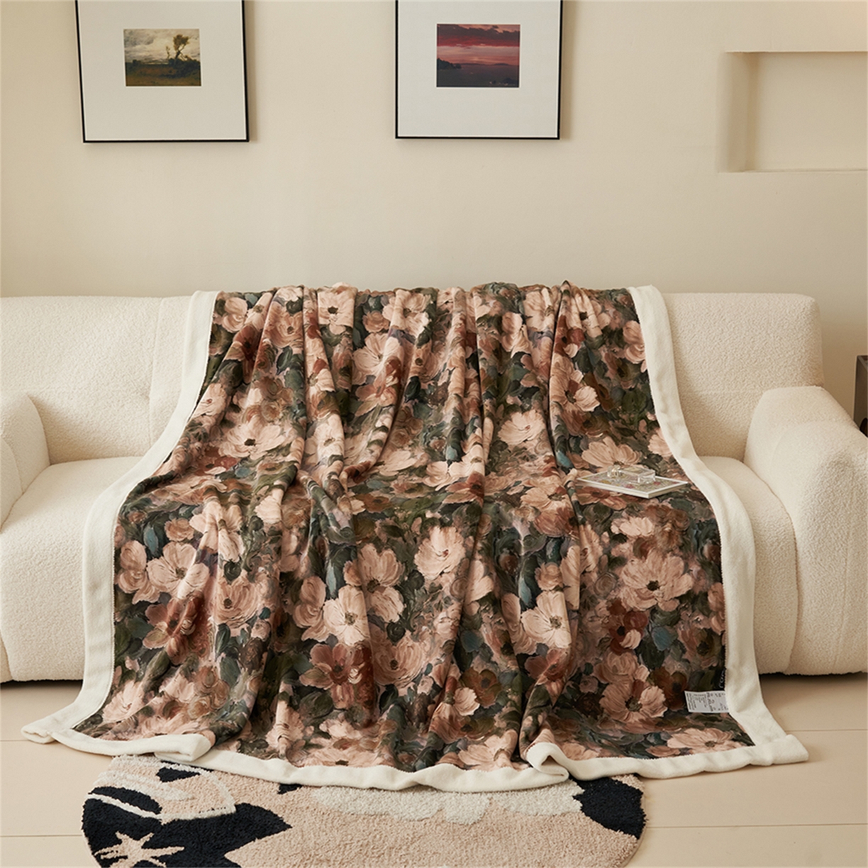 91家纺网 家纺一手货源 找家纺 寐绸家纺 2025新款牛奶绒数码印花毛毯 数码毛毯-绚丽花朵