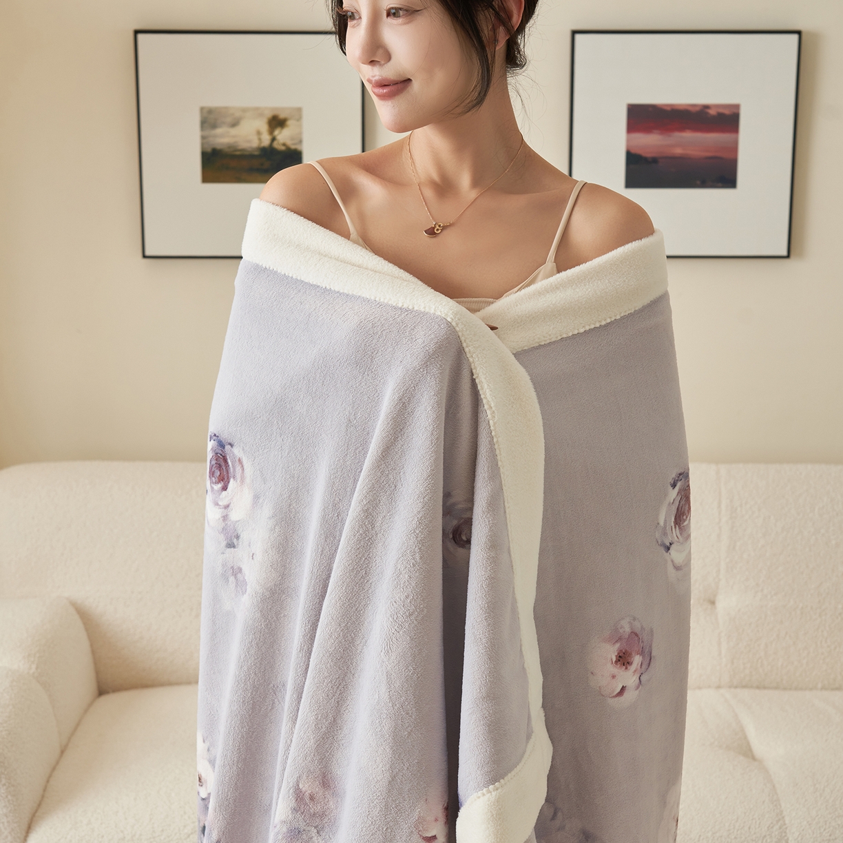 91家纺网 家纺一手货源 找家纺 寐绸家纺 2025新款牛奶绒数码印花毛毯 数码毛毯-绚丽玫瑰