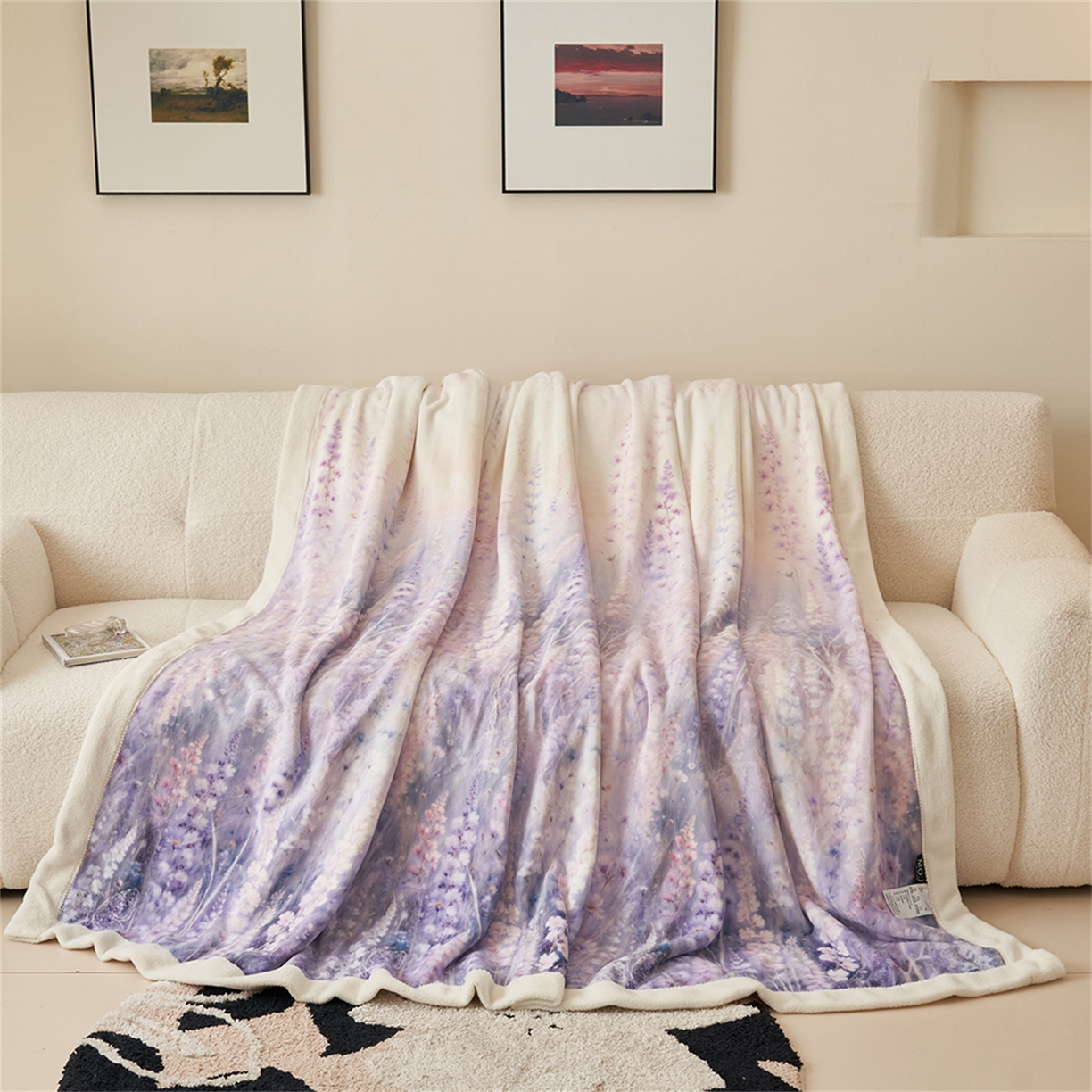 91家纺网 家纺一手货源 找家纺 寐绸家纺 2025新款牛奶绒数码印花毛毯 数码毛毯-薰衣草之恋