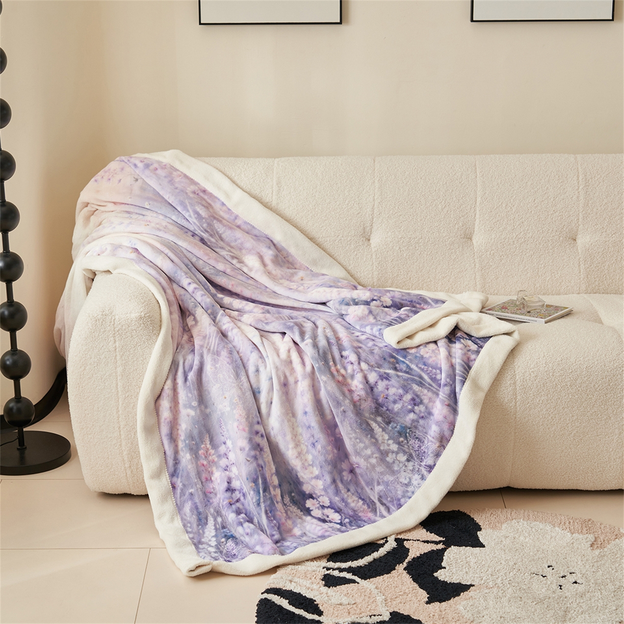 91家纺网 家纺一手货源 找家纺 寐绸家纺 2025新款牛奶绒数码印花毛毯 数码毛毯-薰衣草之恋