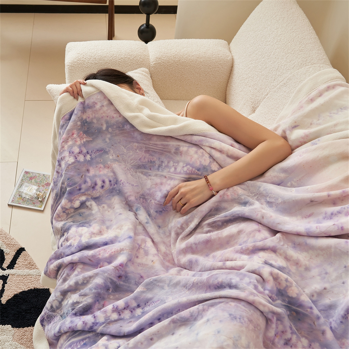 91家纺网 家纺一手货源 找家纺 寐绸家纺 2025新款牛奶绒数码印花毛毯 数码毛毯-薰衣草之恋