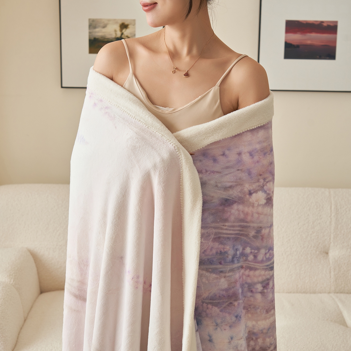 91家纺网 家纺一手货源 找家纺 寐绸家纺 2025新款牛奶绒数码印花毛毯 数码毛毯-薰衣草之恋