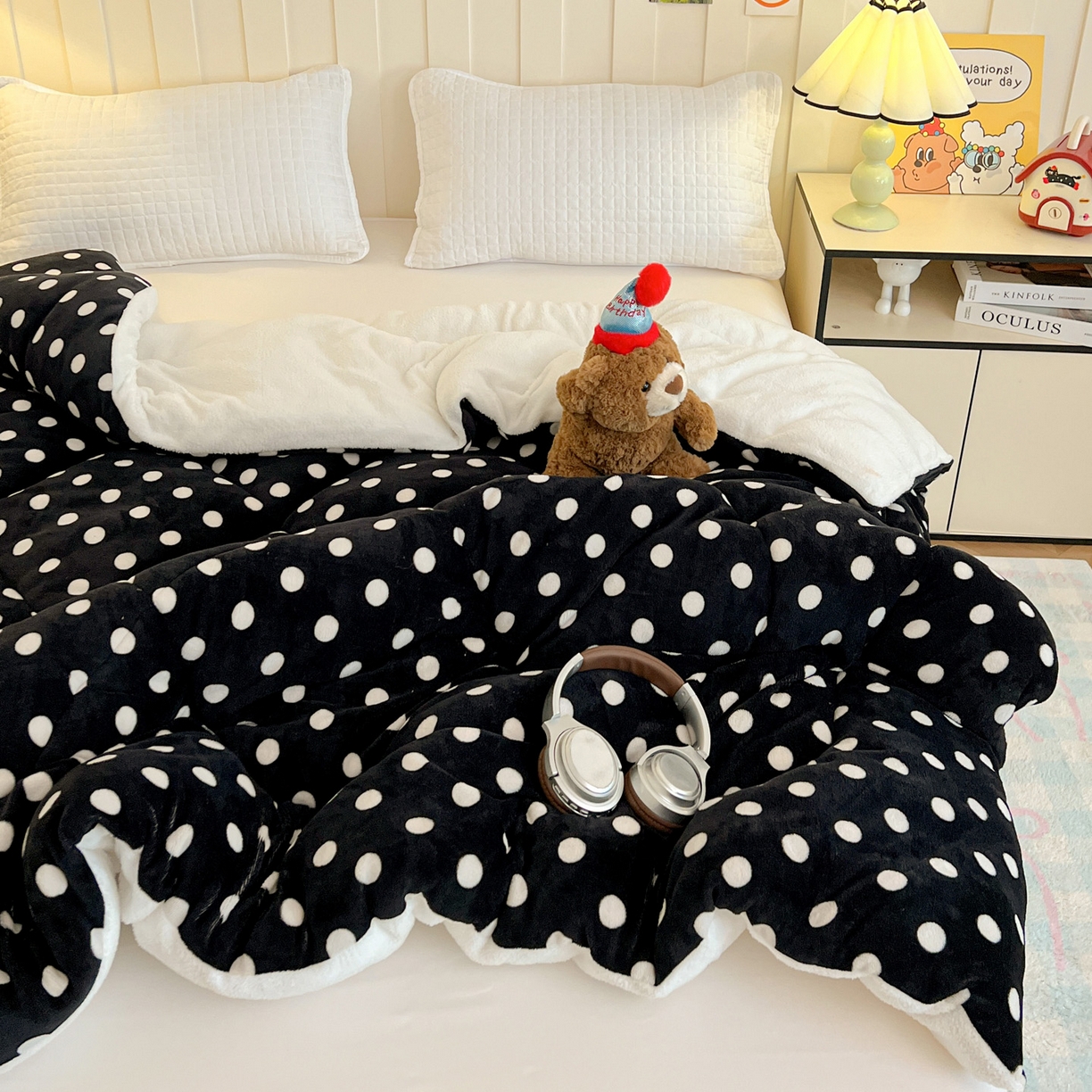 91家纺网 家纺一手货源 找家纺 铺尚美家纺 2025新款牛奶绒羊羔绒印花清新款冬被子被芯 黑珍珠