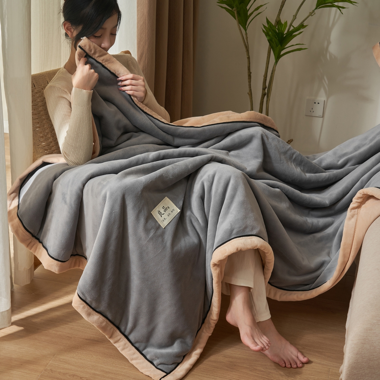 91家纺网 家纺一手货源 找家纺 （总）寐绸家纺 2025新款双面牛奶绒北欧风功能毛毯