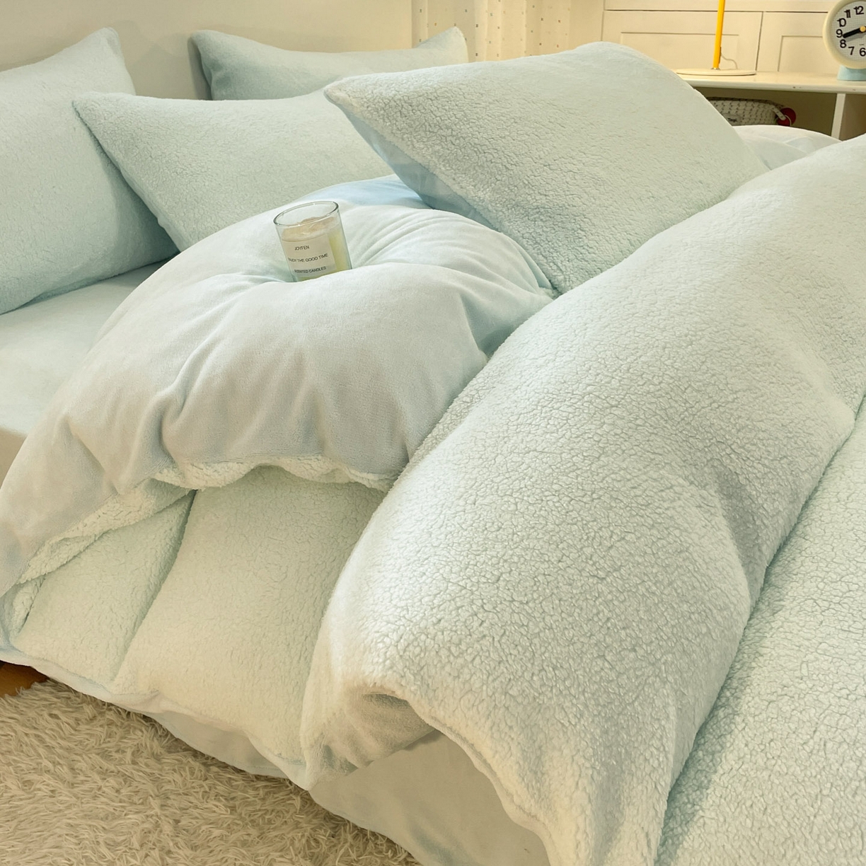 逸尚阁 2025新款羊羔绒牛奶绒双拼四件套 天空蓝