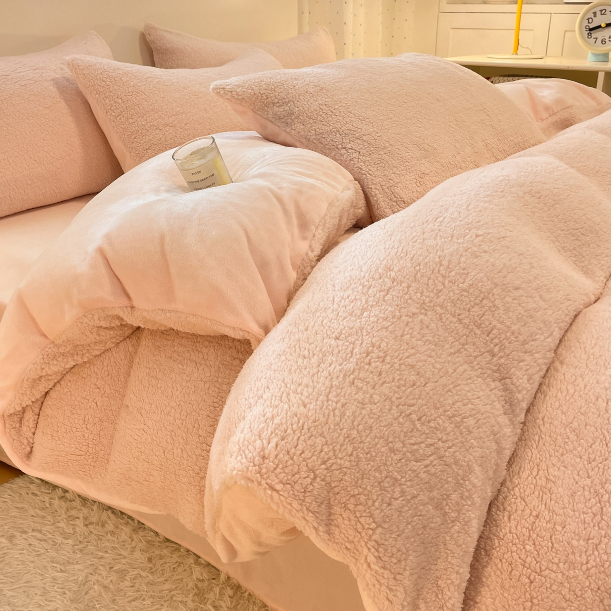 逸尚阁 2025新款羊羔绒牛奶绒双拼四件套 桃子粉