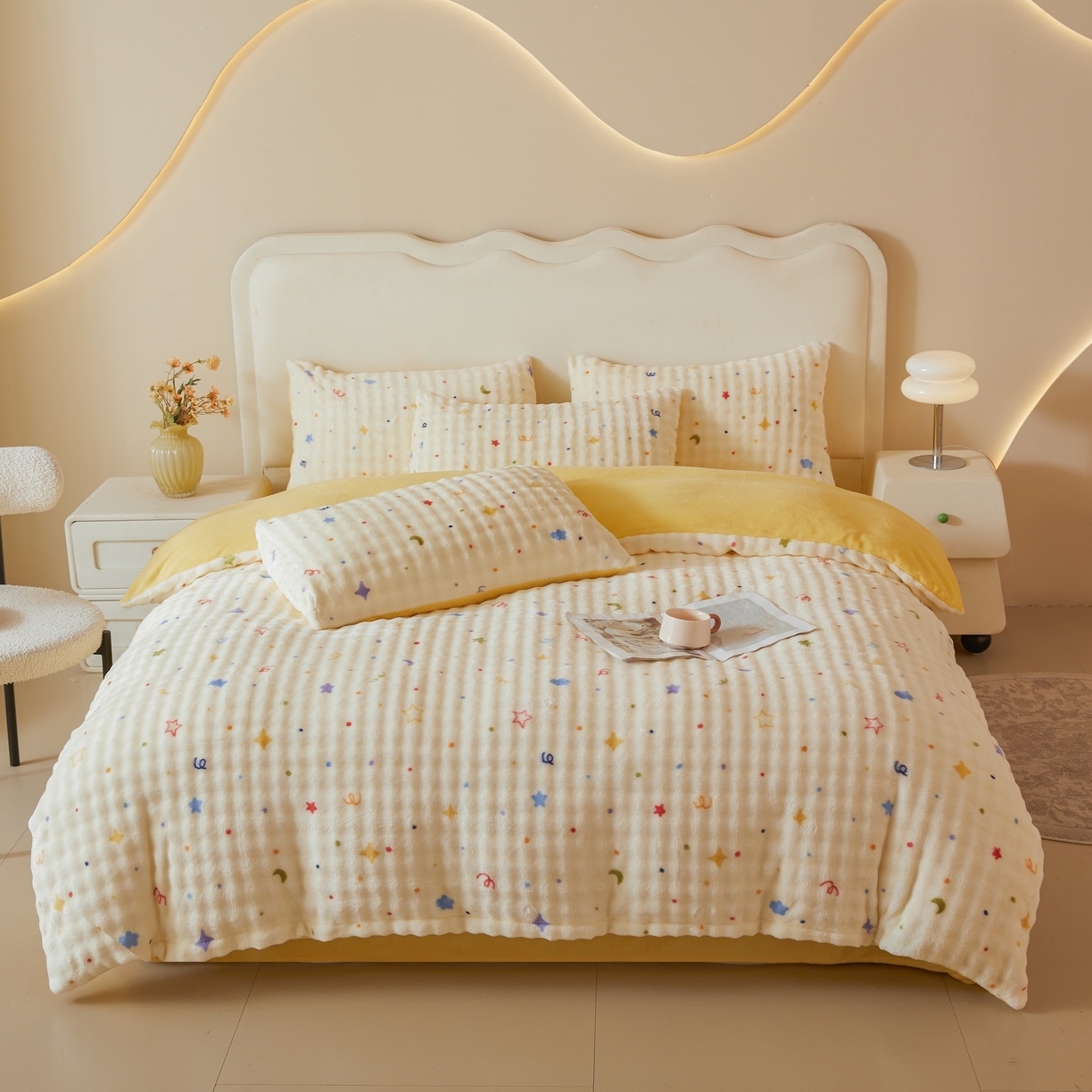 91家纺网 家纺一手货源 找家纺 （总）巧格家纺 2025新款A类加厚泡泡牛奶绒印花工艺立体泡泡四件套（买家秀联系商家）