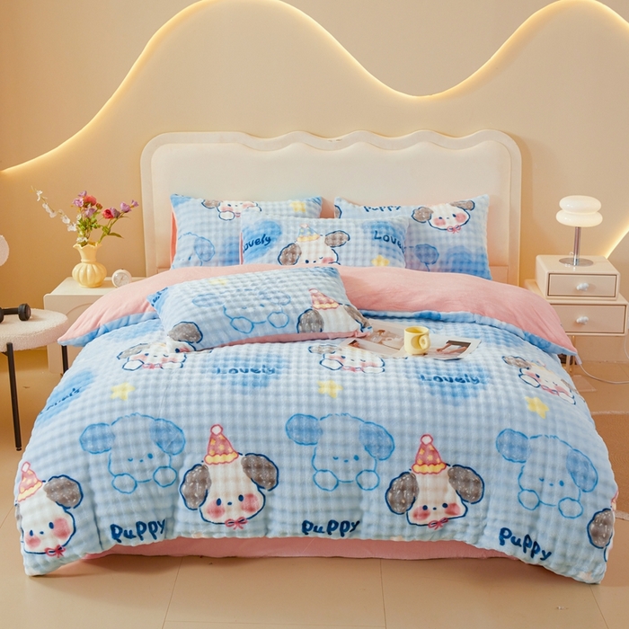 91家纺网 家纺一手货源 找家纺 （总）巧格家纺 2025新款A类加厚泡泡牛奶绒印花工艺立体泡泡四件套（买家秀联系商家）