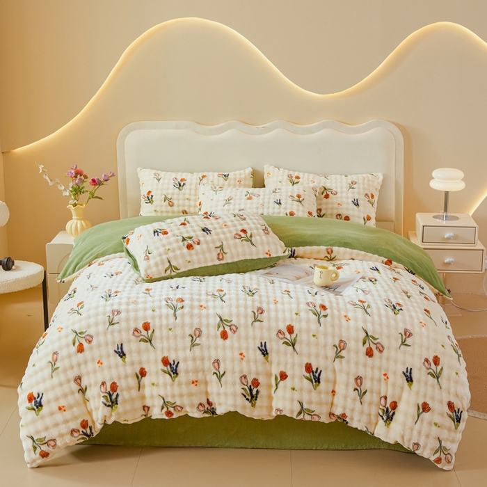 91家纺网 家纺一手货源 找家纺 （总）巧格家纺 2025新款A类加厚泡泡牛奶绒印花工艺立体泡泡四件套（买家秀联系商家）