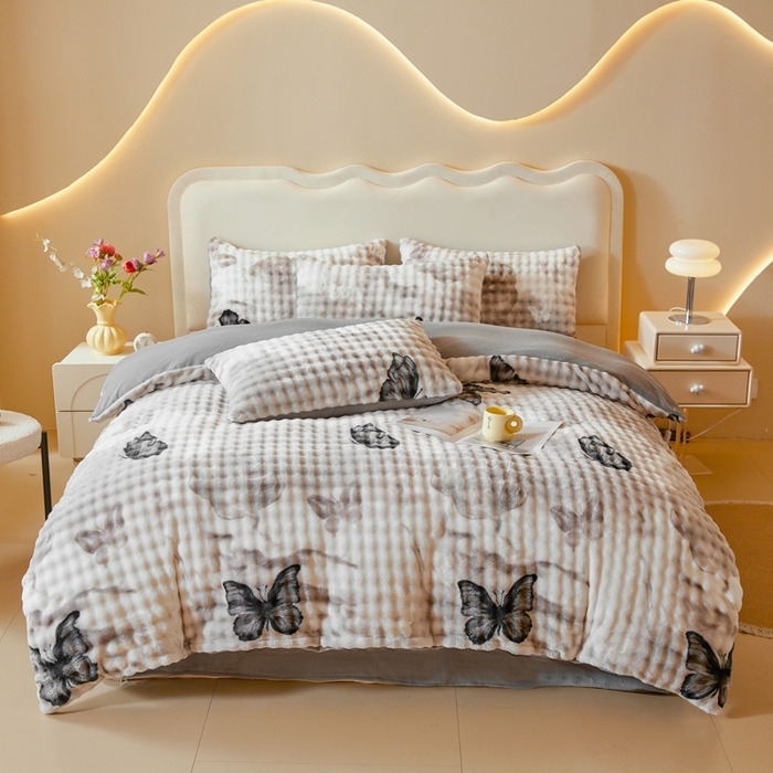 91家纺网 家纺一手货源 找家纺 （总）巧格家纺 2025新款A类加厚泡泡牛奶绒印花工艺立体泡泡四件套（买家秀联系商家）