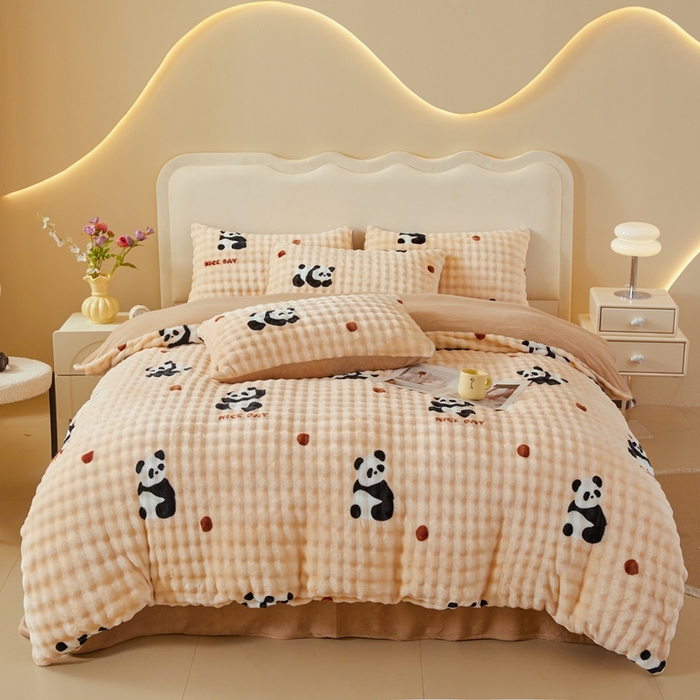 91家纺网 家纺一手货源 找家纺 （总）巧格家纺 2025新款A类加厚泡泡牛奶绒印花工艺立体泡泡四件套（买家秀联系商家）