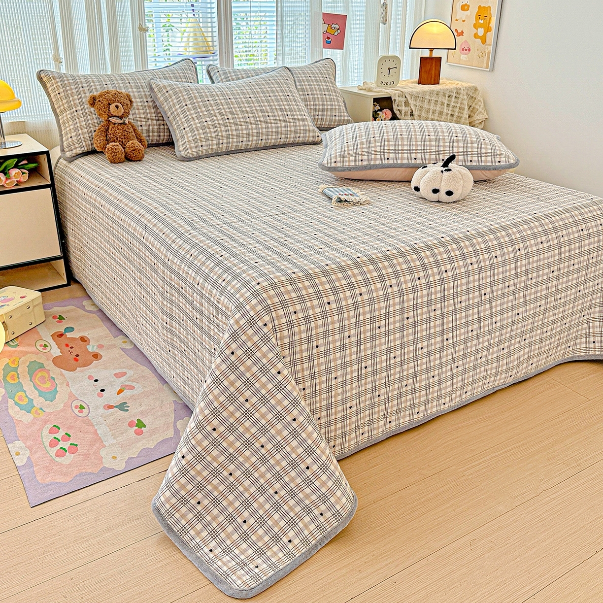 91家纺网 家纺一手货源 找家纺 （总）恒尚居 2025新款全棉牛奶绒床盖四季可用纯棉夹棉床单床褥垫三件套-秋冬款系列一