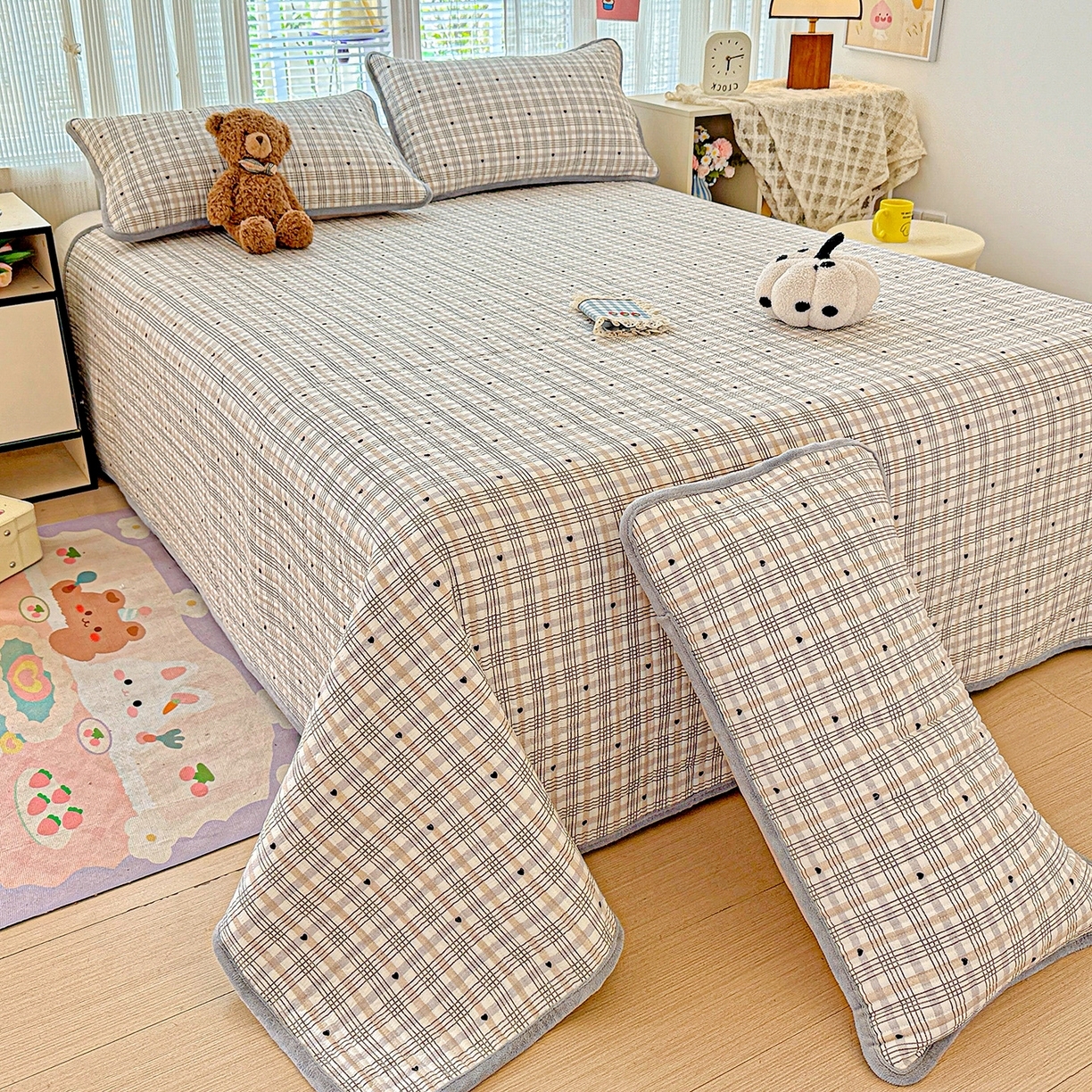 91家纺网 家纺一手货源 找家纺 （总）恒尚居 2025新款全棉牛奶绒床盖四季可用纯棉夹棉床单床褥垫三件套-秋冬款系列一