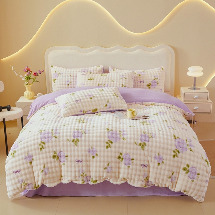 91家纺网 家纺一手货源 找家纺 （总）巧格家纺 2025新款A类加厚泡泡牛奶绒印花工艺立体泡泡四件套（买家秀联系商家）