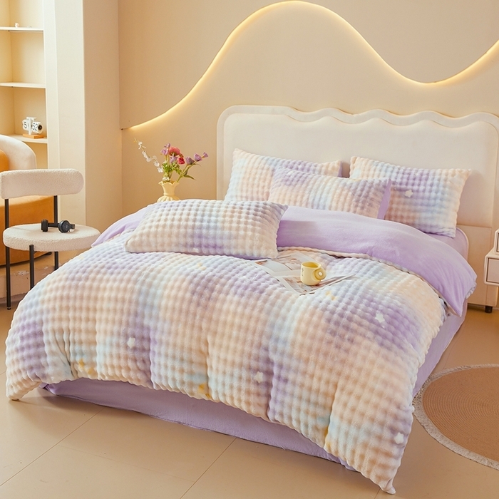 91家纺网 家纺一手货源 找家纺 （总）巧格家纺 2025新款A类加厚泡泡牛奶绒印花工艺立体泡泡四件套（买家秀联系商家）