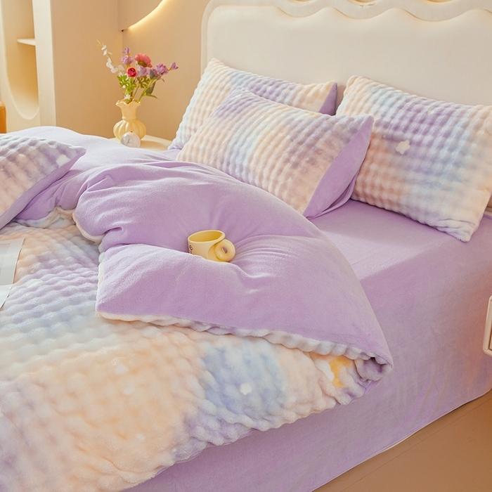 91家纺网 家纺一手货源 找家纺 （总）巧格家纺 2025新款A类加厚泡泡牛奶绒印花工艺立体泡泡四件套（买家秀联系商家）