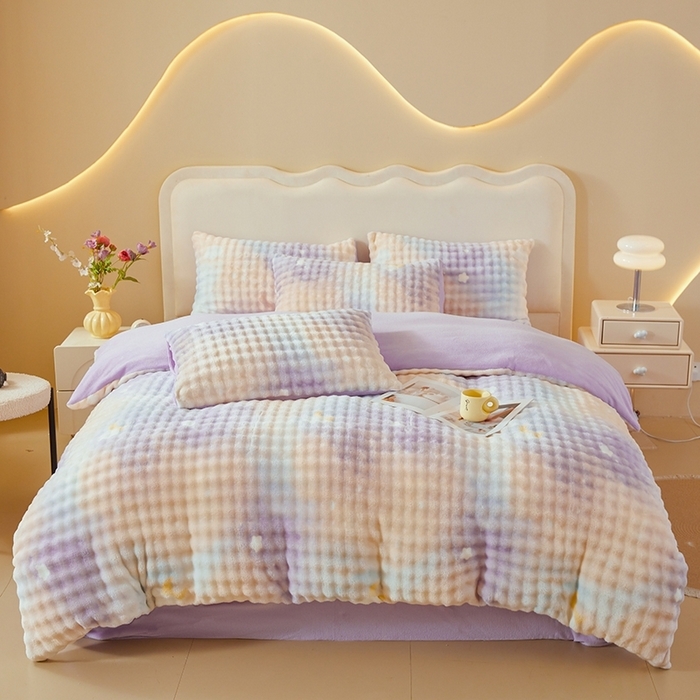 91家纺网 家纺一手货源 找家纺 巧格家纺 2025爆款超柔云朵棉双层纱四件套不起球不掉色床裙款 杨枝甘露-黄