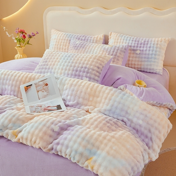 91家纺网 家纺一手货源 找家纺 （总）巧格家纺 2025新款A类加厚泡泡牛奶绒印花工艺立体泡泡四件套（买家秀联系商家）