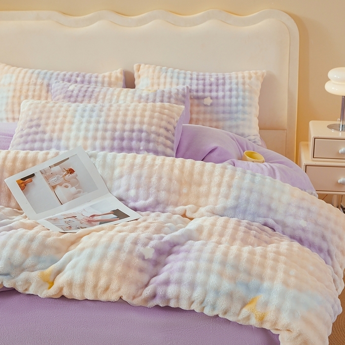 91家纺网 家纺一手货源 找家纺 （总）巧格家纺 2025新款A类加厚泡泡牛奶绒印花工艺立体泡泡四件套（买家秀联系商家）