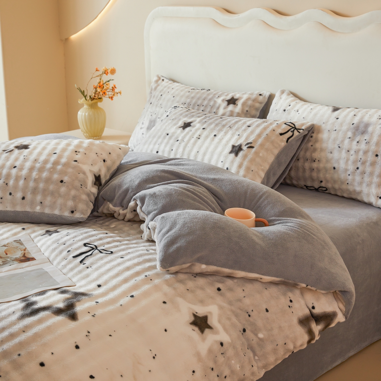 91家纺网 家纺一手货源 找家纺 巧格家纺 2025新款A类加厚泡泡牛奶绒印花工艺立体泡泡四件套（买家秀联系商家） 云纹五星