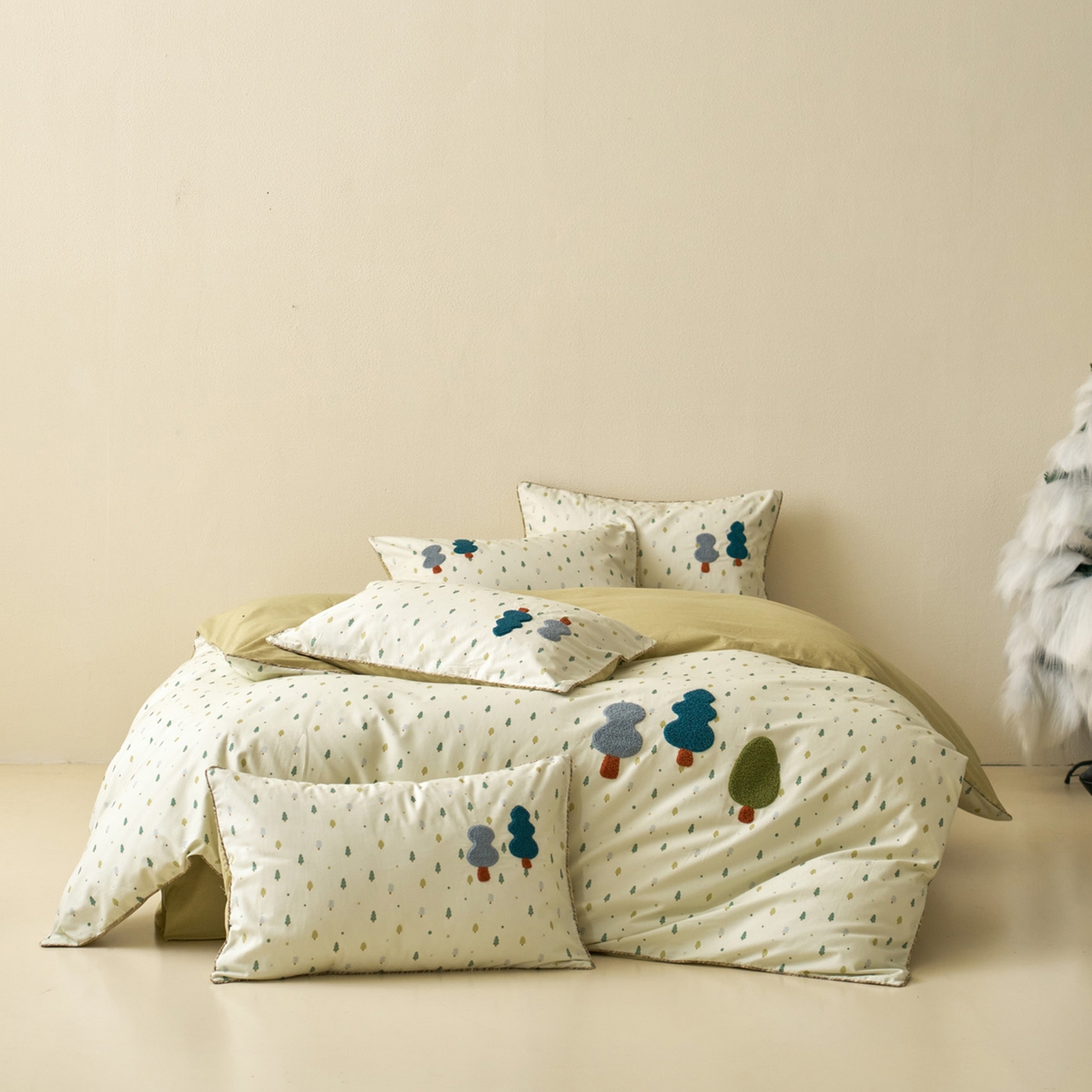 91家纺网 家纺一手货源 找家纺 久典家居 2025新款全棉加厚磨毛数码印花毛巾绣四件套（买家秀找客服） 森林绿