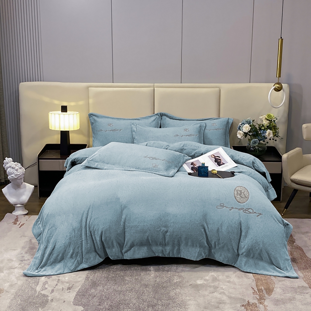 91家纺网 家纺一手货源 找家纺 （总）玖玖爱家纺 2025新款高克重婴儿绒刺绣四件套-绮梦