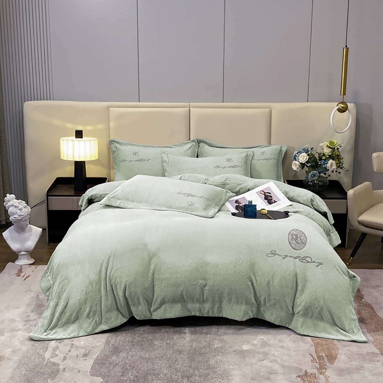 91家纺网 家纺一手货源 找家纺 （总）玖玖爱家纺 2025新款高克重婴儿绒刺绣四件套-绮梦