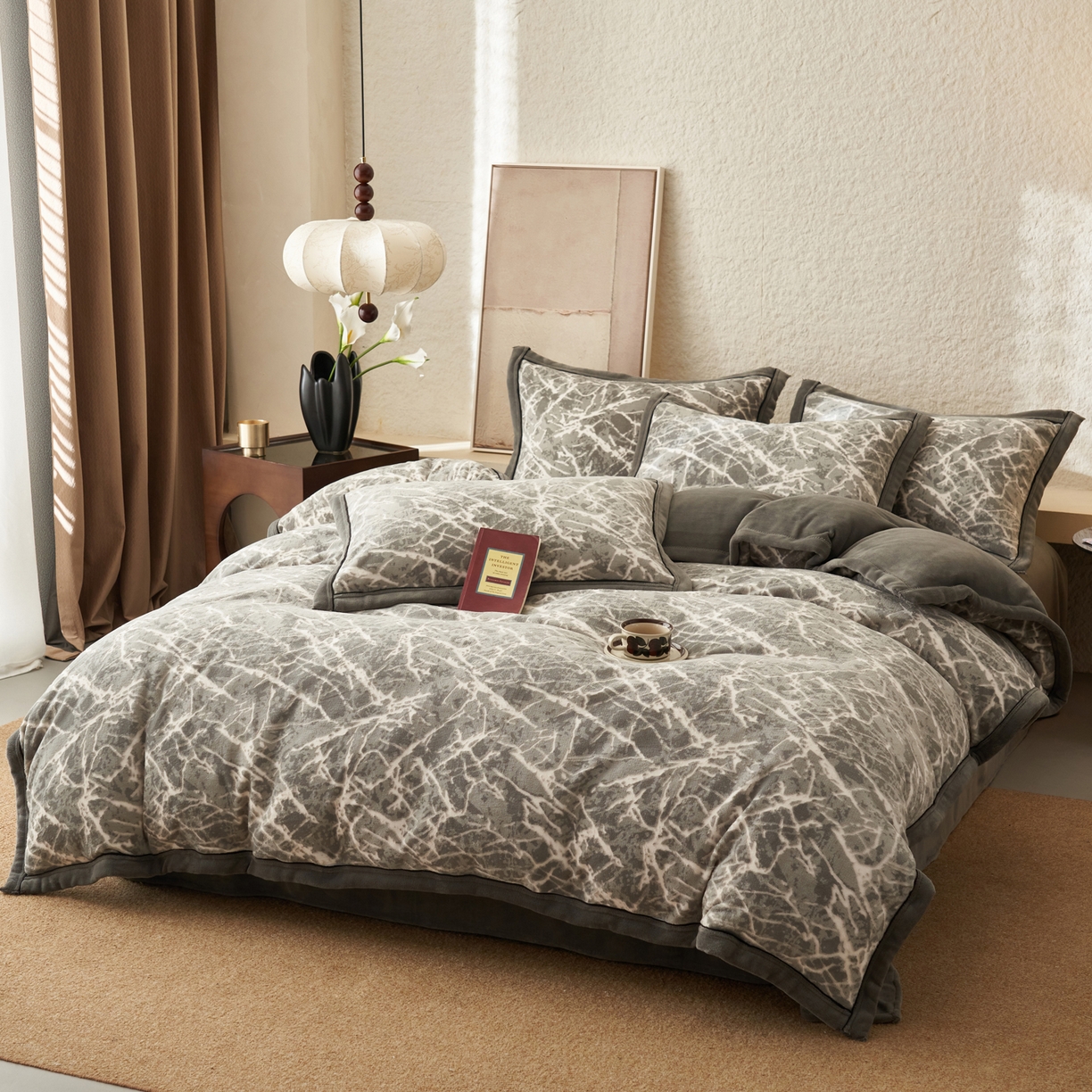 91家纺网 家纺一手货源 找家纺 寐绸家纺 2025新款牛奶绒染色雕花单被套 雕花被套-大理石纹