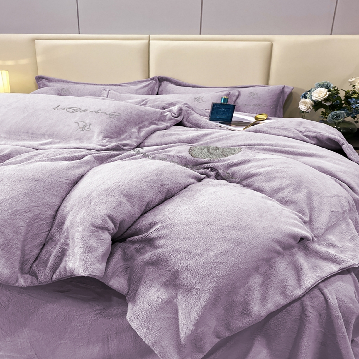 91家纺网 家纺一手货源 找家纺 玖玖爱家纺 2025新款高克重婴儿绒刺绣四件套-绮梦 绮梦-紫