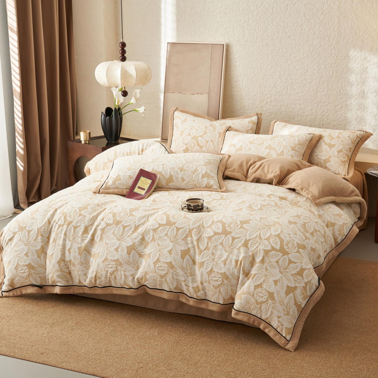 91家纺网 家纺一手货源 找家纺 寐绸家纺 2025新款牛奶绒染色雕花单被套 雕花被套-叶茂