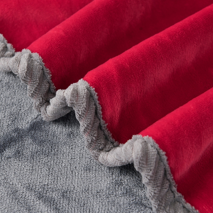 91家纺网 家纺一手货源 找家纺 妮恒美家纺 2025新款斜纹边贴标牛奶绒四件套 斜纹边-火山红＋深灰