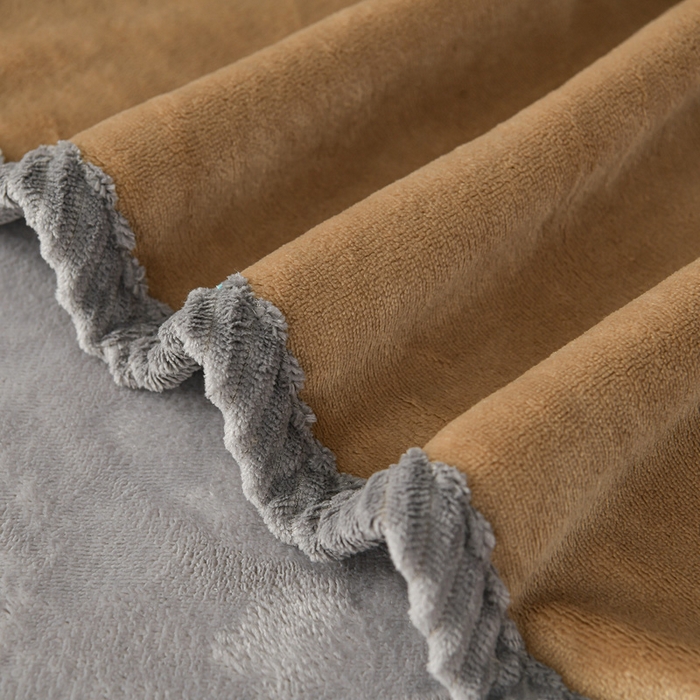 91家纺网 家纺一手货源 找家纺 妮恒美家纺 2025新款斜纹边贴标牛奶绒四件套 斜纹边-深驼加浅灰