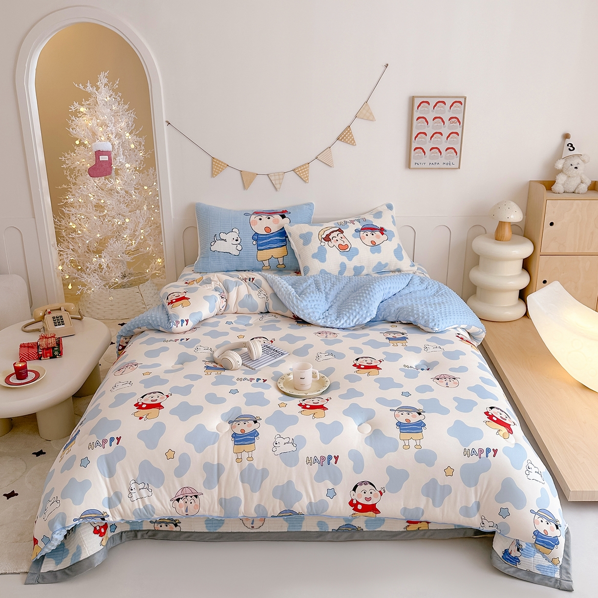 91家纺网 家纺一手货源 找家纺 RYB红黄兰 2025新款设计师原创数码印花牛奶绒夹棉床盖三件套 顽皮兄弟