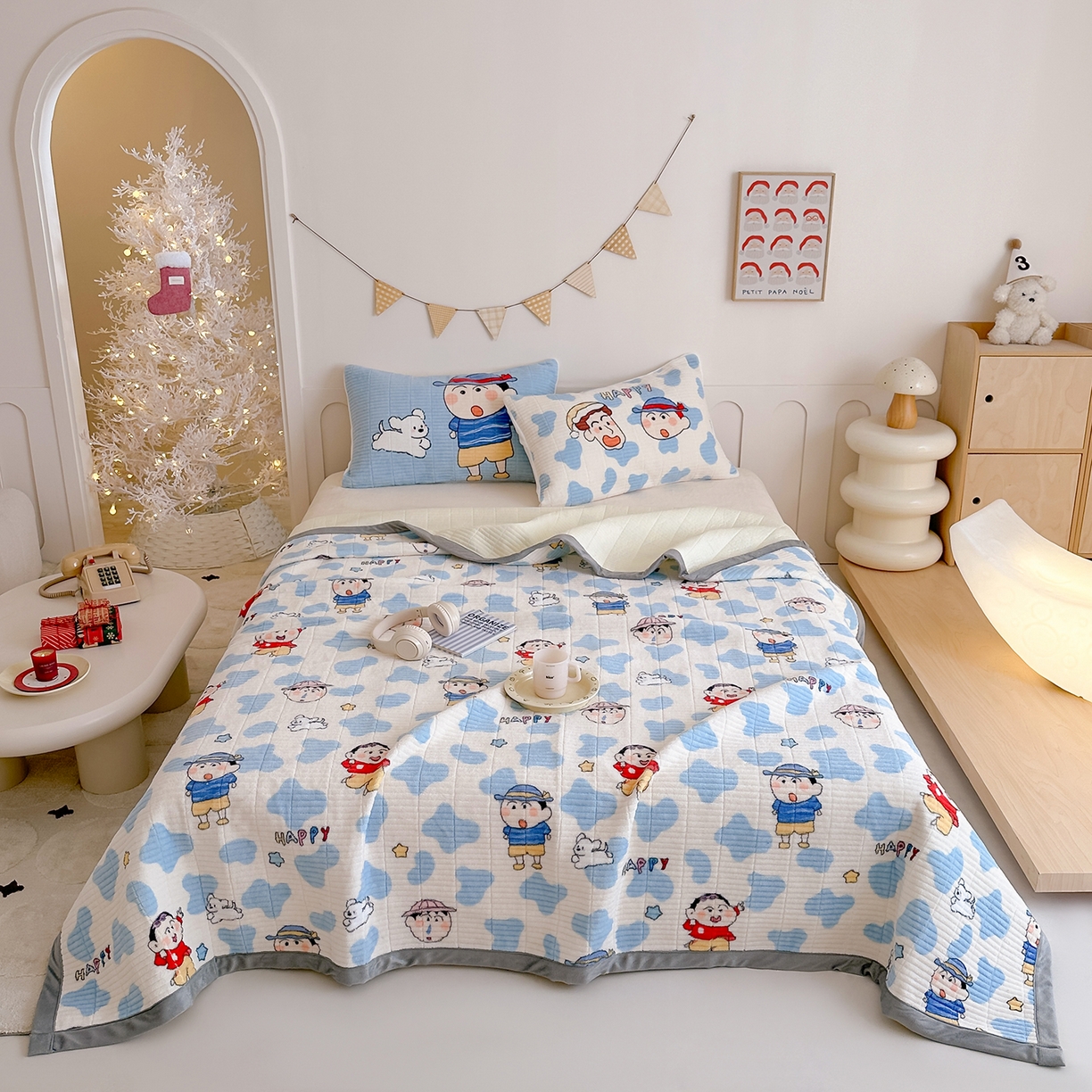 91家纺网 家纺一手货源 找家纺 RYB红黄兰 2025新款设计师原创数码印花牛奶绒夹棉床盖三件套 顽皮兄弟