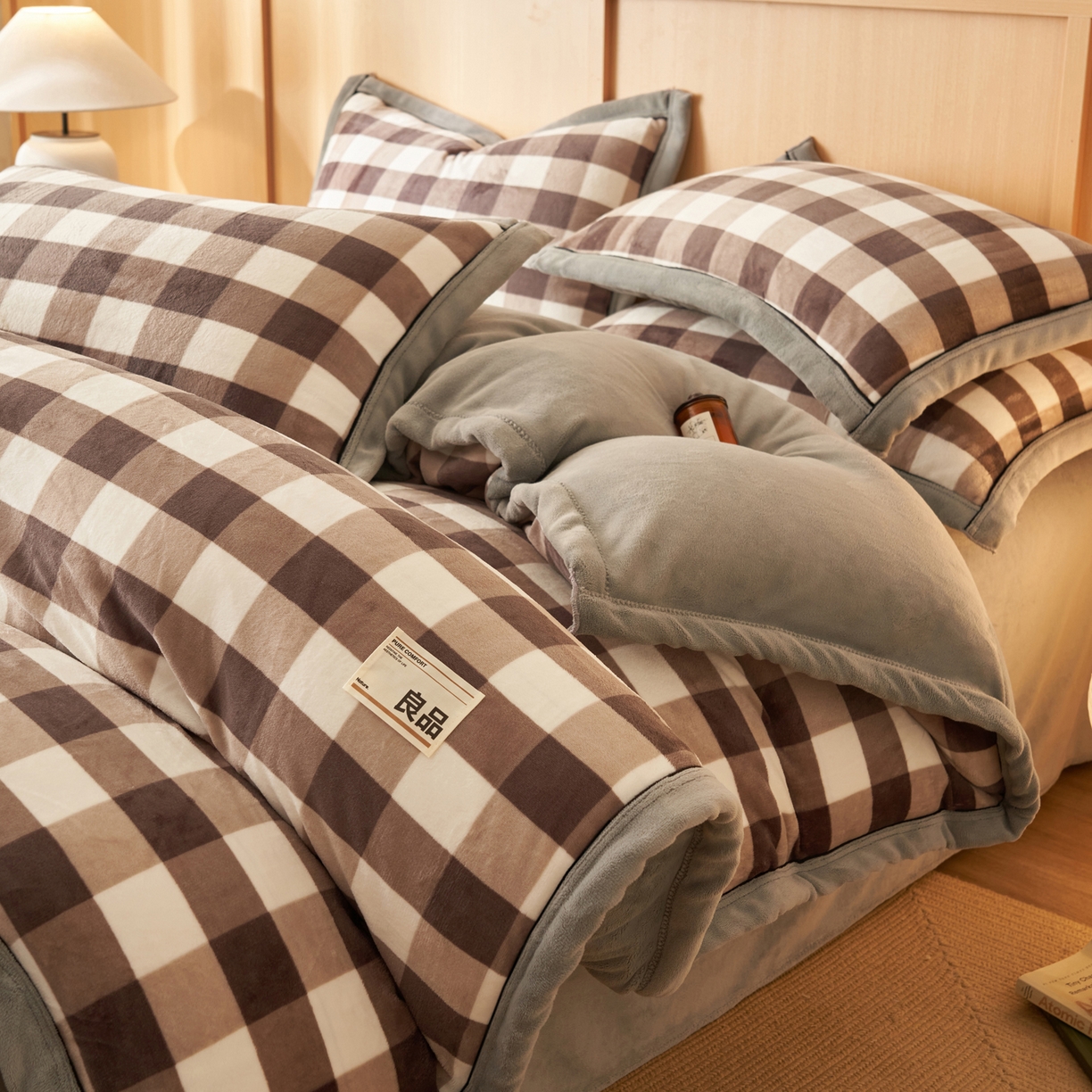 寐绸家纺 2025新款牛奶绒无印风单被套 无印风被套-大灰格