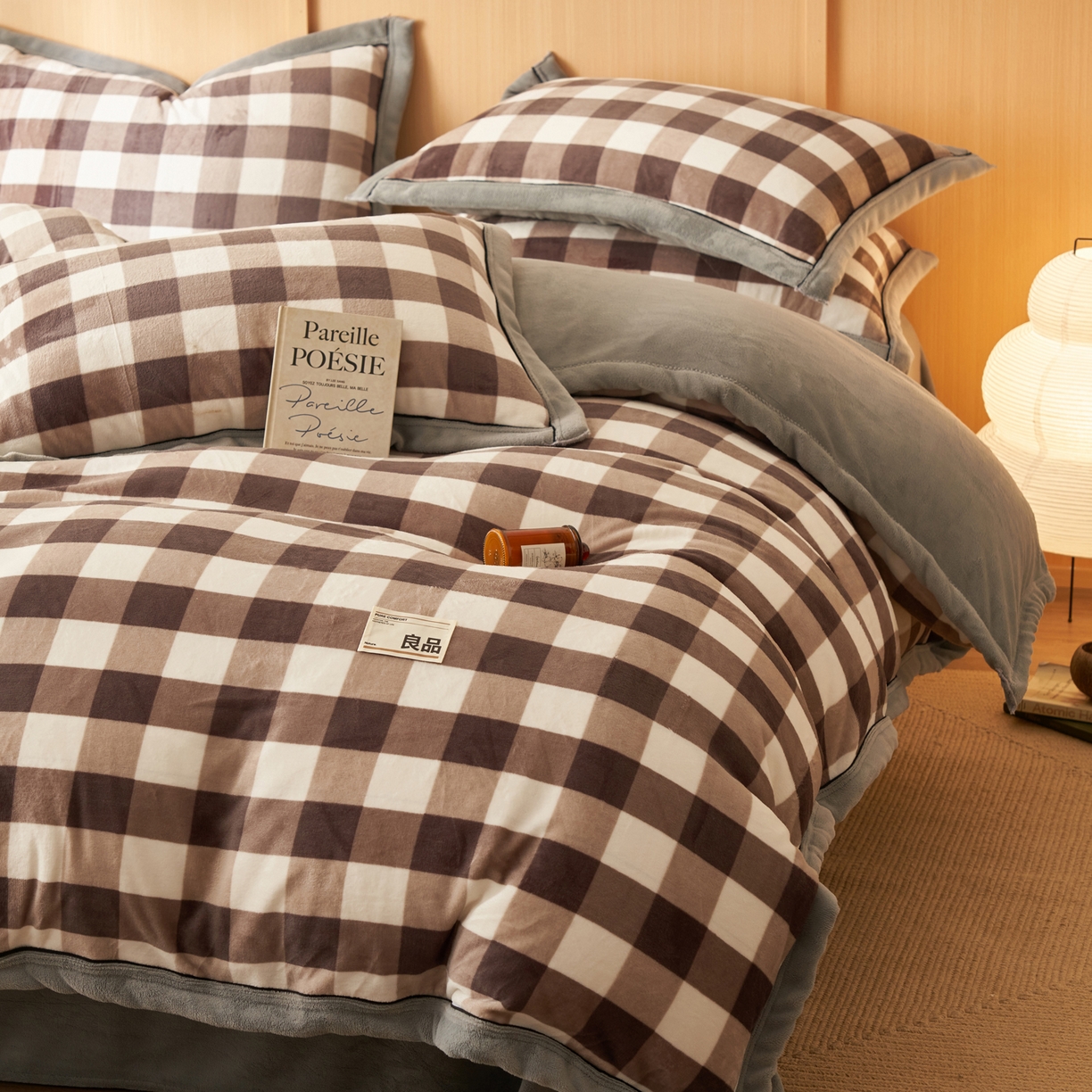 91家纺网 家纺一手货源 找家纺 寐绸家纺 2025新款牛奶绒无印风单被套 无印风被套-大灰格