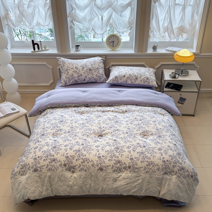 91家纺网 家纺一手货源 找家纺 尊妙被业 2025新款原麻色织全棉花边冬被被子被芯