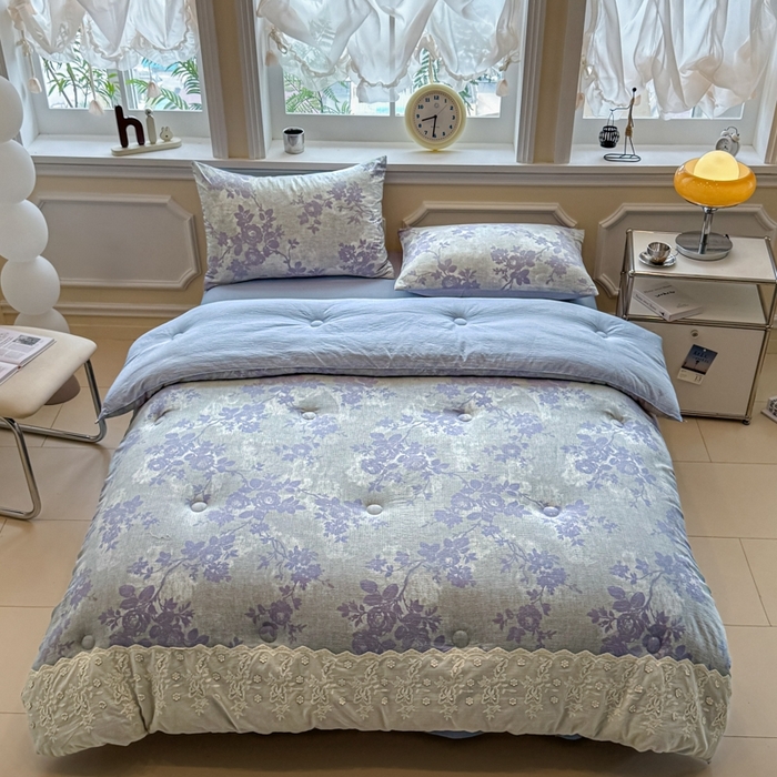 91家纺网 家纺一手货源 找家纺 尊妙被业 2025新款原麻色织全棉花边冬被被子被芯