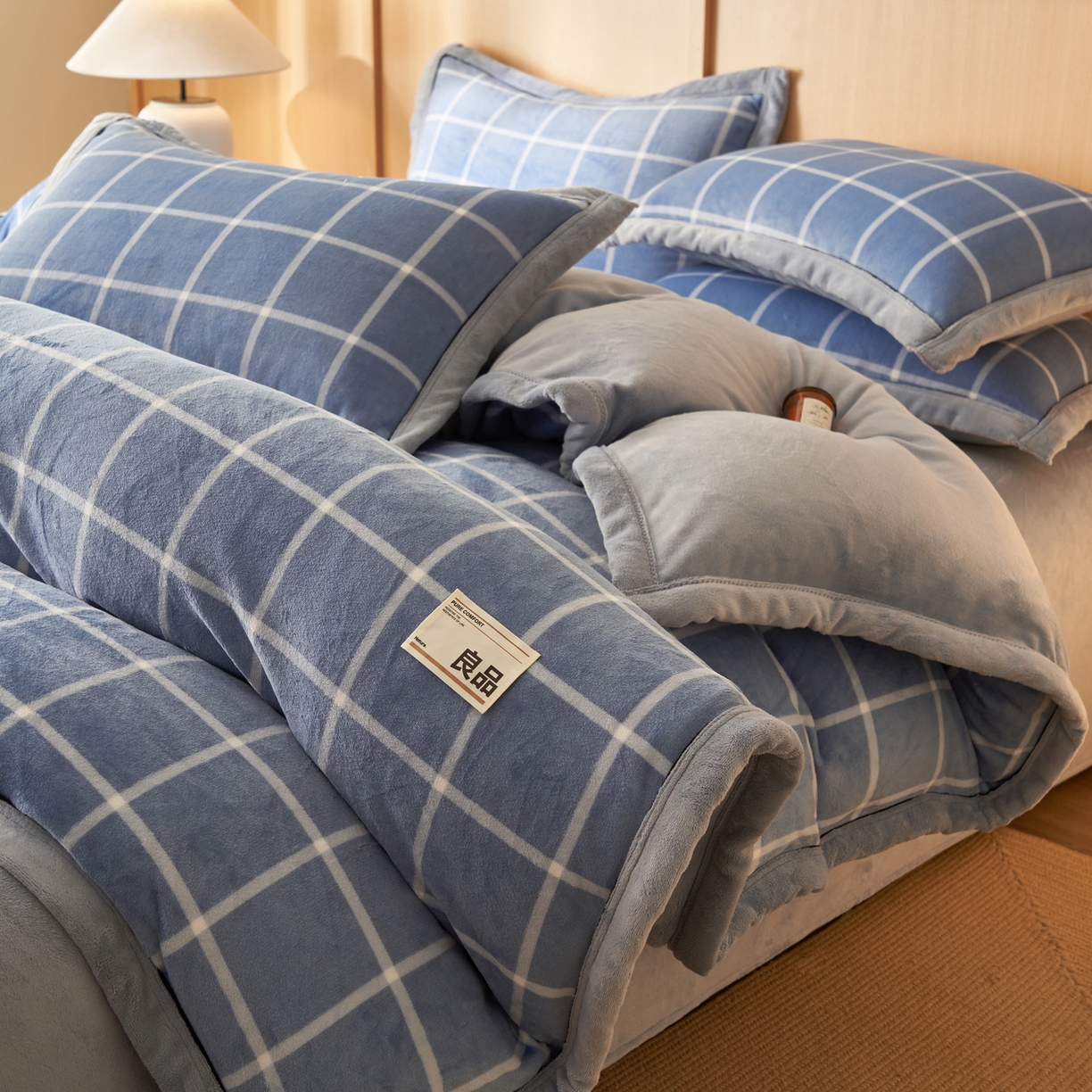 寐绸家纺 2025新款牛奶绒无印风单被套 无印风被套-蓝调格