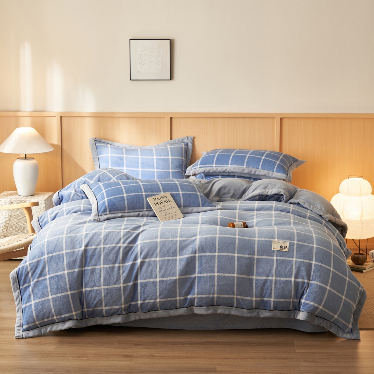 91家纺网 家纺一手货源 找家纺 寐绸家纺 2025新款牛奶绒无印风单被套 无印风被套-蓝调格