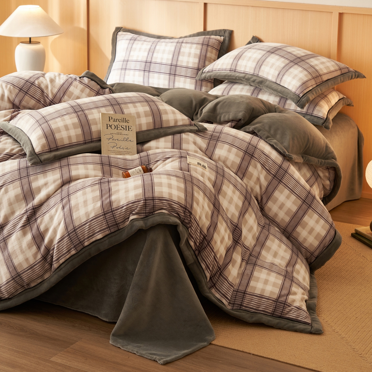 91家纺网 家纺一手货源 找家纺 寐绸家纺 2025新款牛奶绒无印风单被套 无印风被套-洛卡灰格