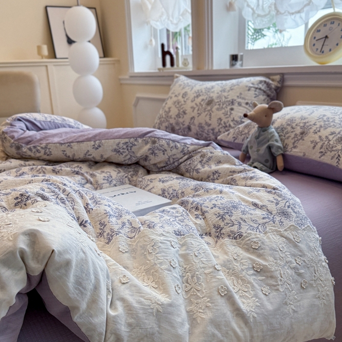 91家纺网 家纺一手货源 找家纺 尊妙被业 2025新款原麻色织全棉花边冬被被子被芯 青花瓷